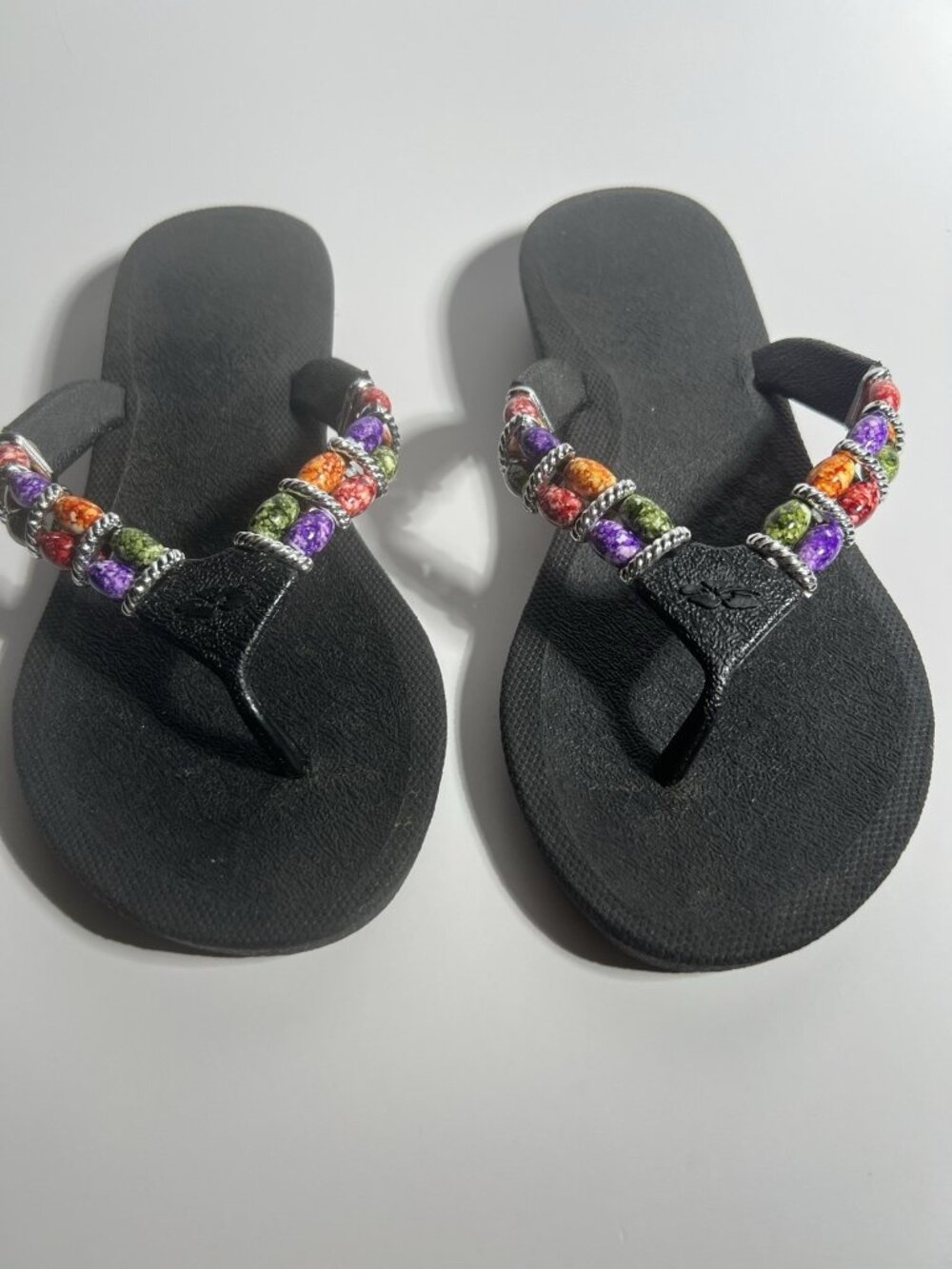 Pali Hawaii Black Beaded Flip Flop Sandals Women’s Size 6 Comfort Casual